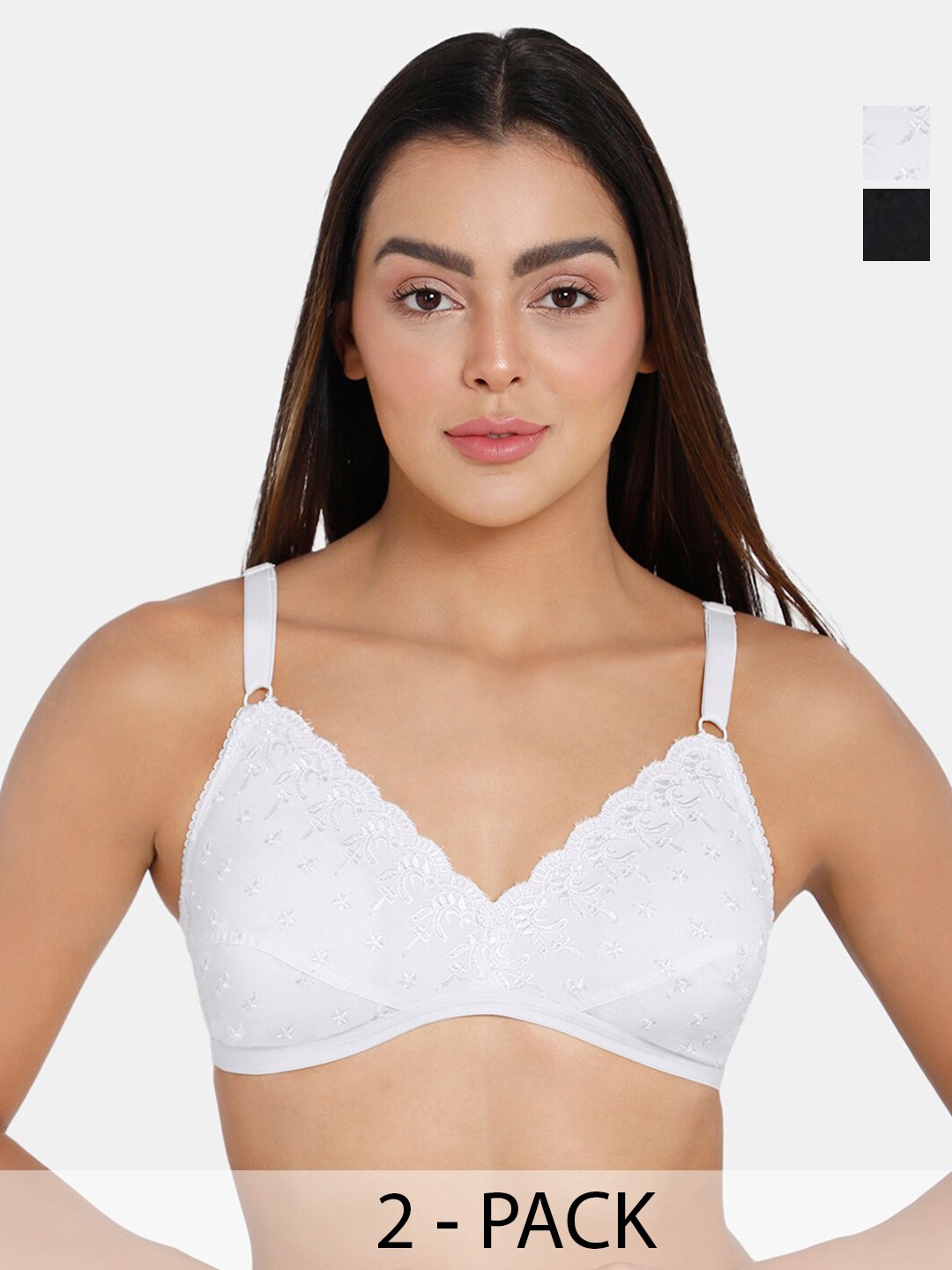

NAIDU HALL Pack of 2 Self Design Non Padded Cotton Everyday Bras With All Day Comfort, Black