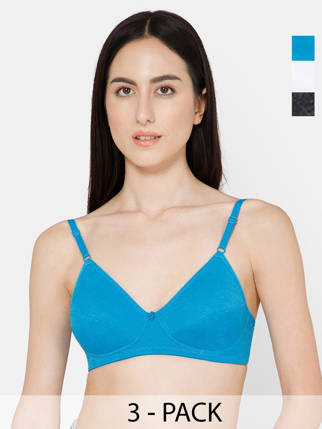 

NAIDU HALL Pack of 3 Full Coverage Non Padded Cotton Everyday Bras With All Day Comfort, Blue