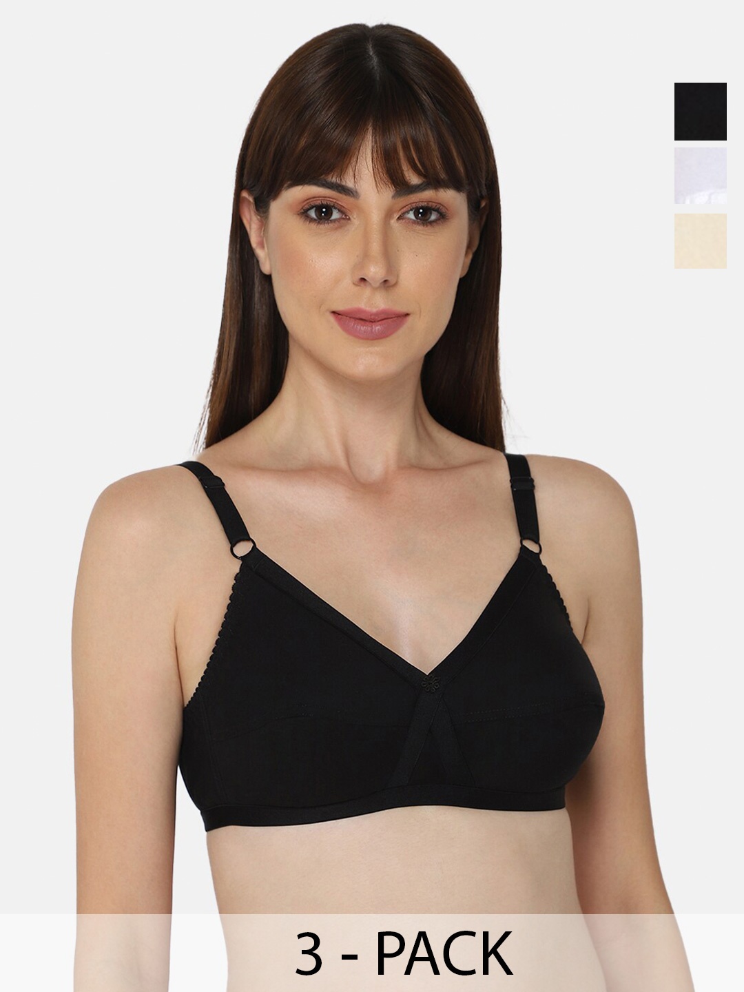 

NAIDU HALL Pack Of 3 Full Coverage Non Padded Cotton Everyday Bras With All Day Comfort, Nude