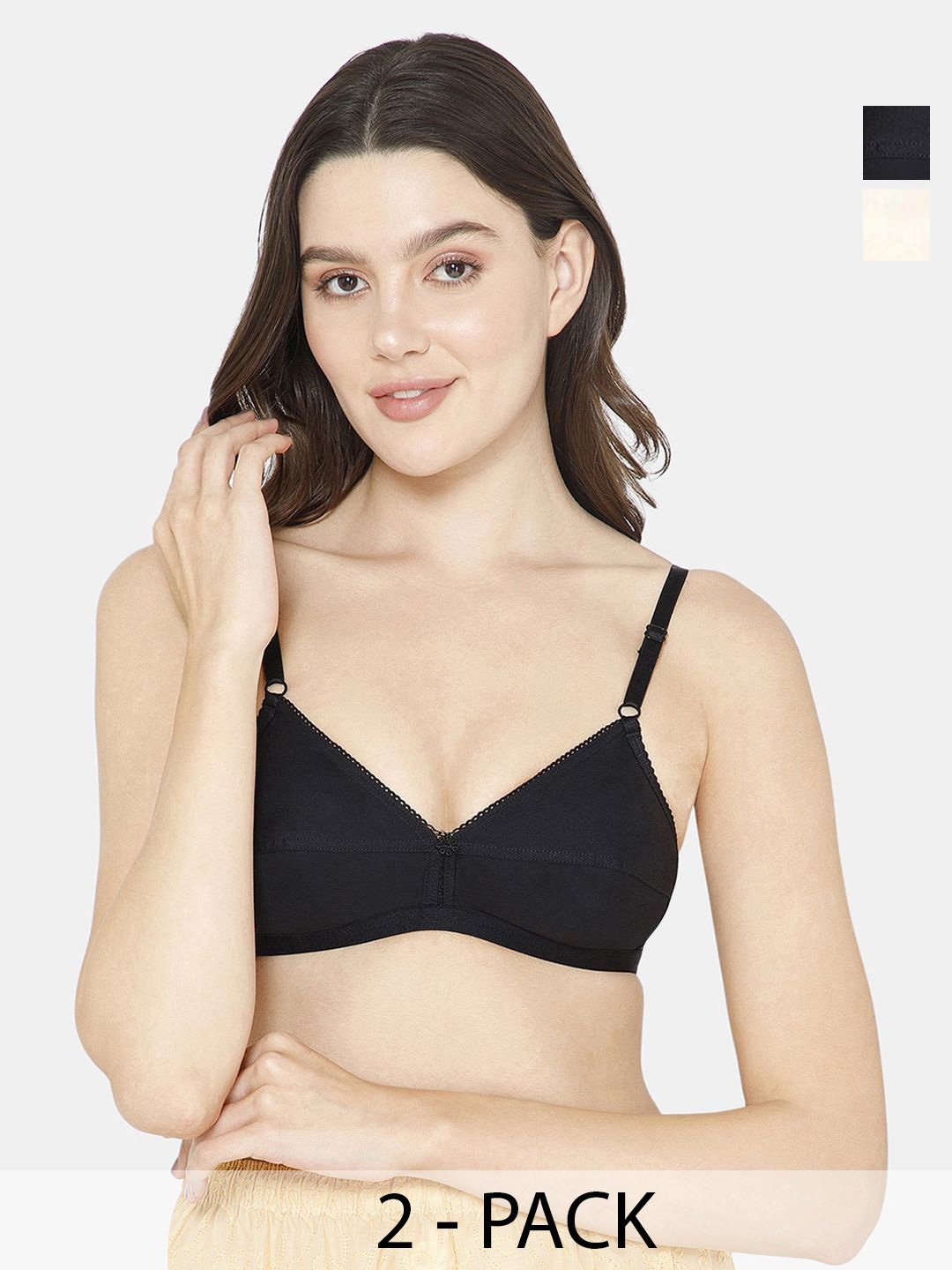 

NAIDU HALL Pack of 2 Medium Coverage Non Padded Cotton Everyday Bras With All Day Comfort, Black