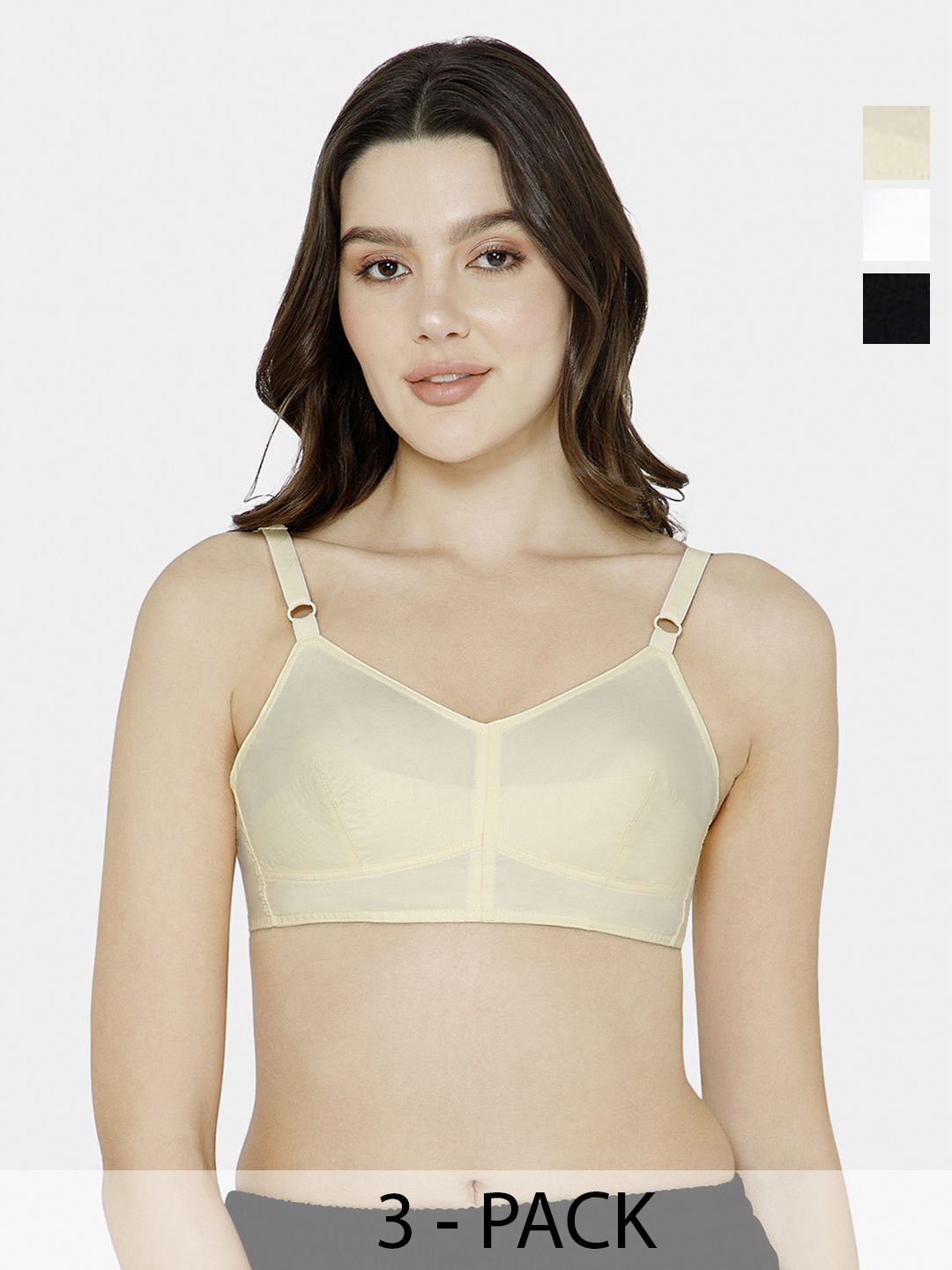 

NAIDU HALL Pack Of 3 Full Coverage Non Padded Cotton Everyday Bras With All Day Comfort, Black