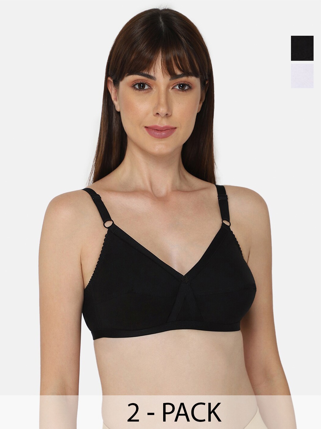 

NAIDU HALL Pack of 2 Full Coverage Cotton Everyday Bras with All Day Comfort, Black