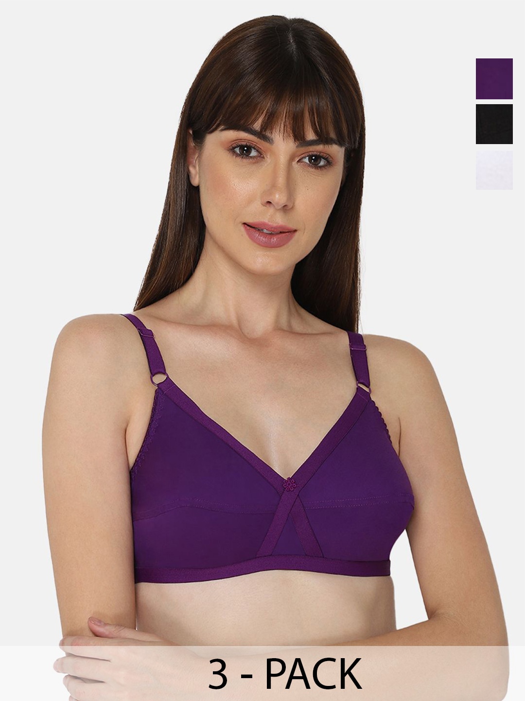 

NAIDU HALL Pack Of 3 Full Coverage Super Support Cotton Everyday Bras, White