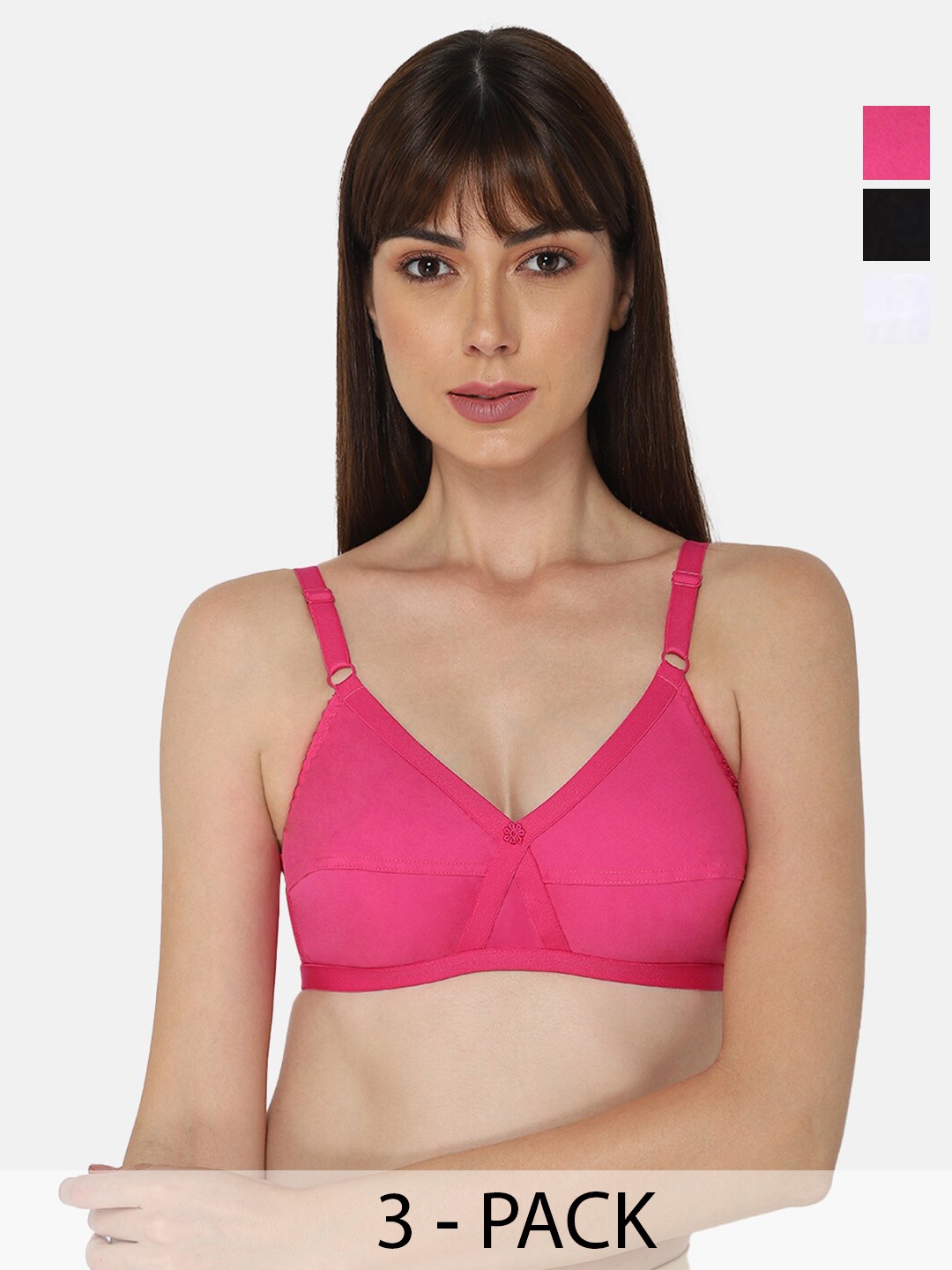 

NAIDU HALL Pack Of 3 Cotton Everyday Bra - Full Coverage, White