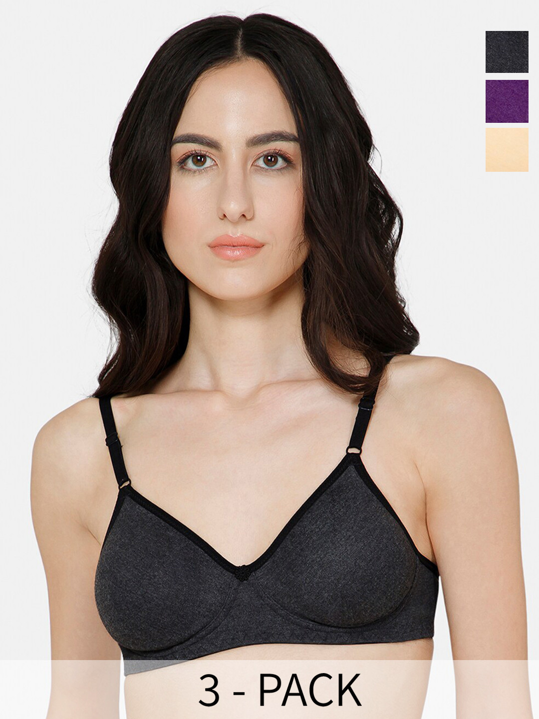 

NAIDU HALL Pack of 3 Medium Coverage Cotton Everyday Bras with All Day Comfort, Black