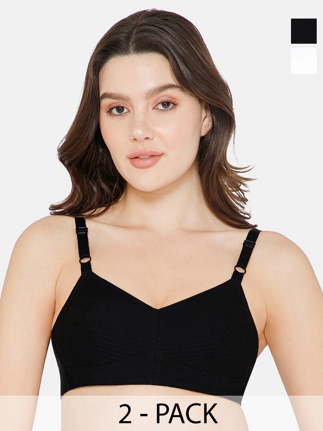 

NAIDU HALL Pack Of 2 Full Coverage Super Support Cotton Everyday Bras, Black