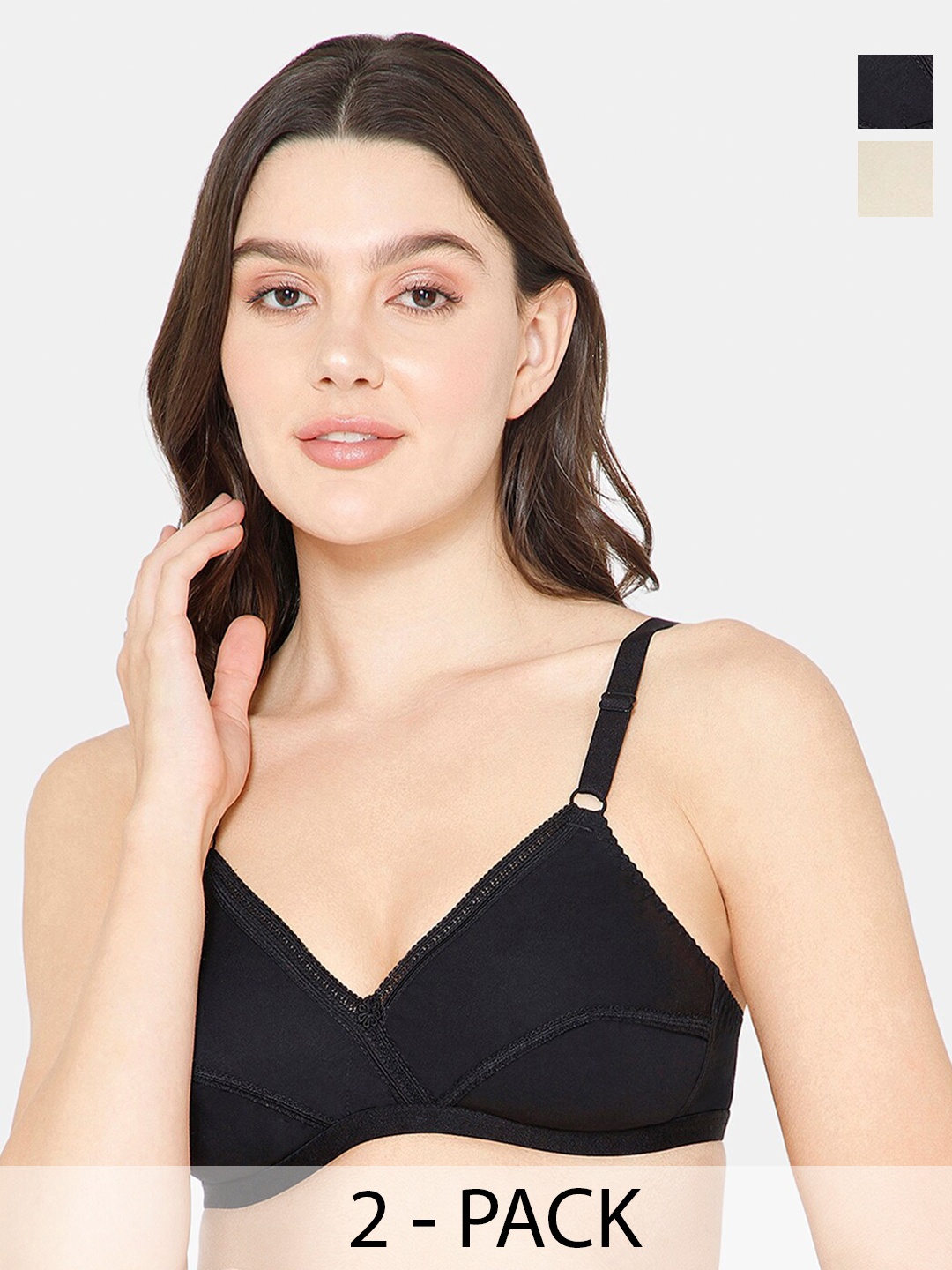 

NAIDU HALL Pack Of 2 Full Coverage Non Padded Cotton Everyday Bras With All Day Comfort, Black