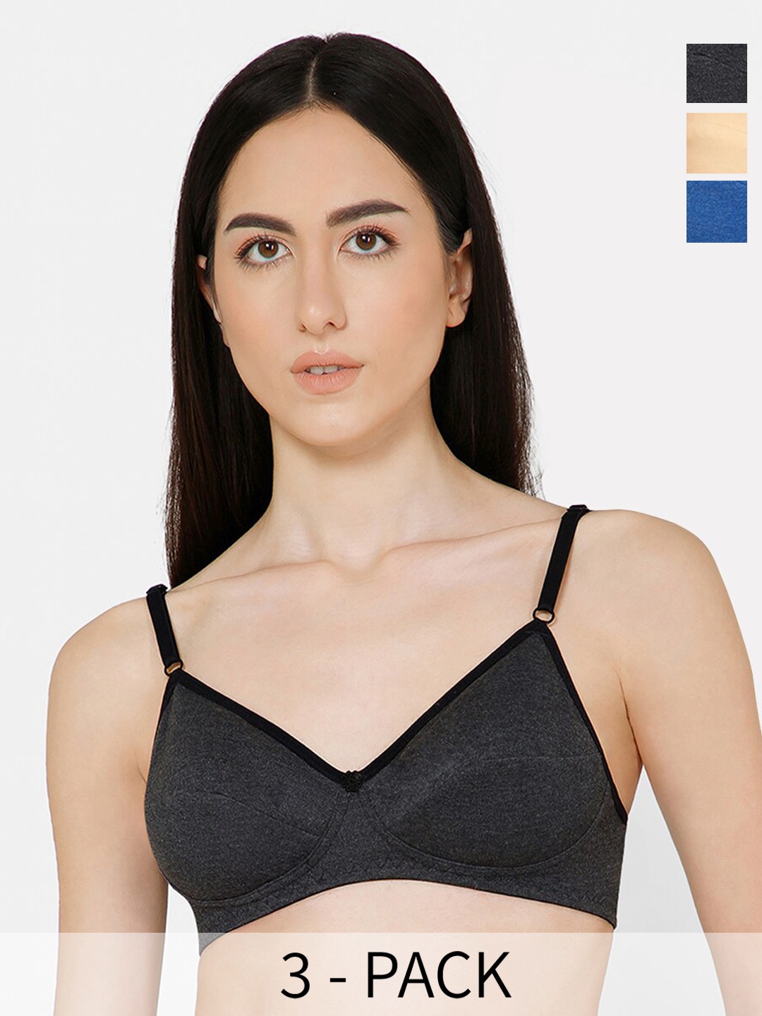 

NAIDU HALL Pack of 3 Medium Coverage Cotton Everyday Bras with All Day Comfort, Black