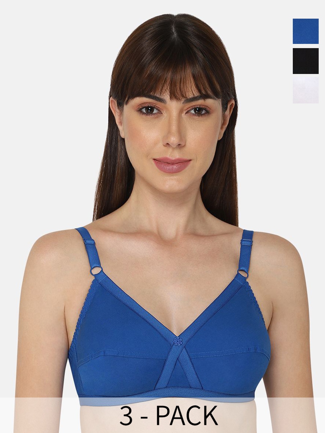 

NAIDU HALL Pack Of 3 Full Coverage Non Padded Cotton Everyday Bras With All Day Comfort, Blue