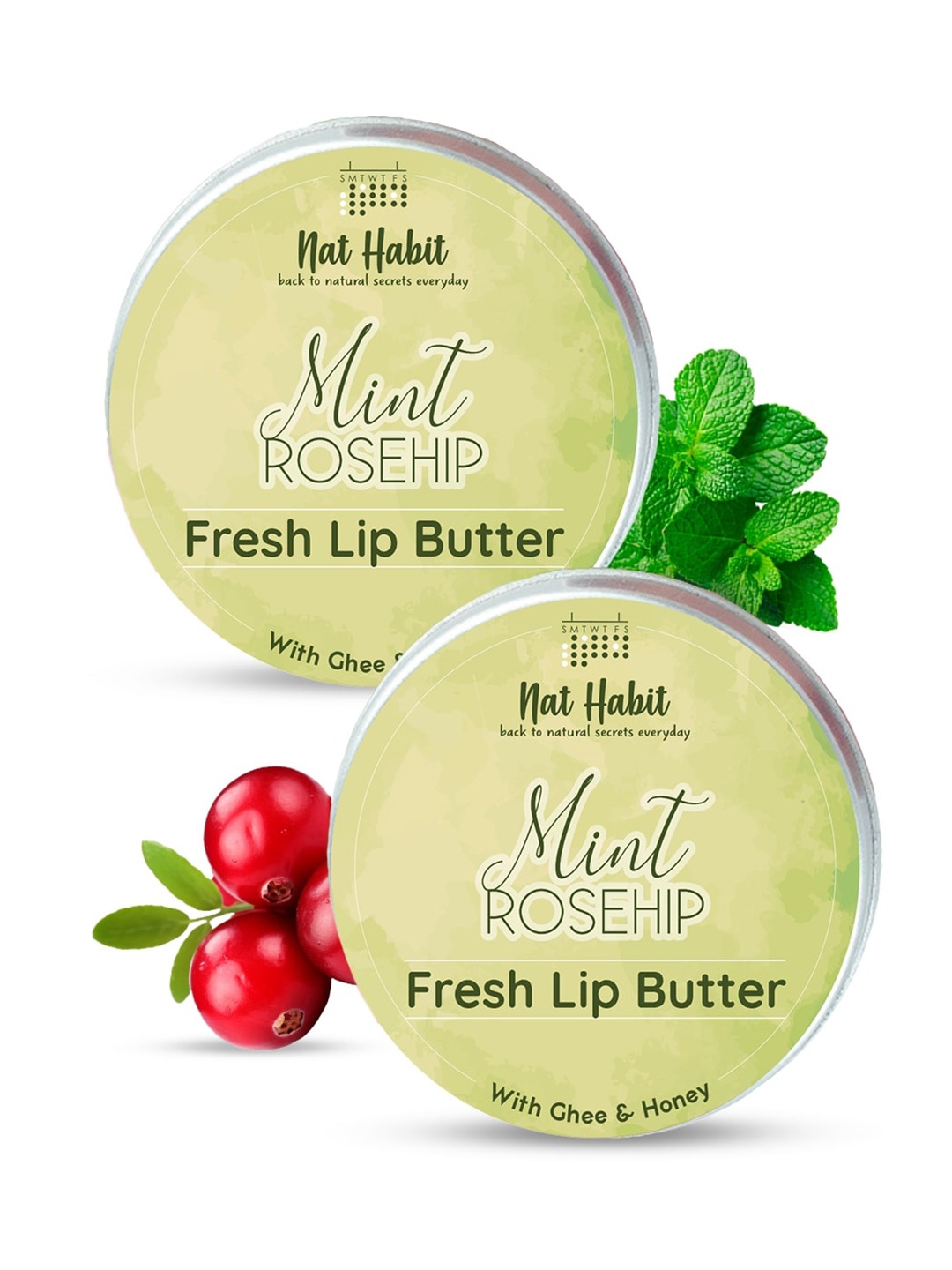 

Nat Habit Set Of 2 Mint Rosehip Fresh Infused Lip Butter - 20 gm Each, Green