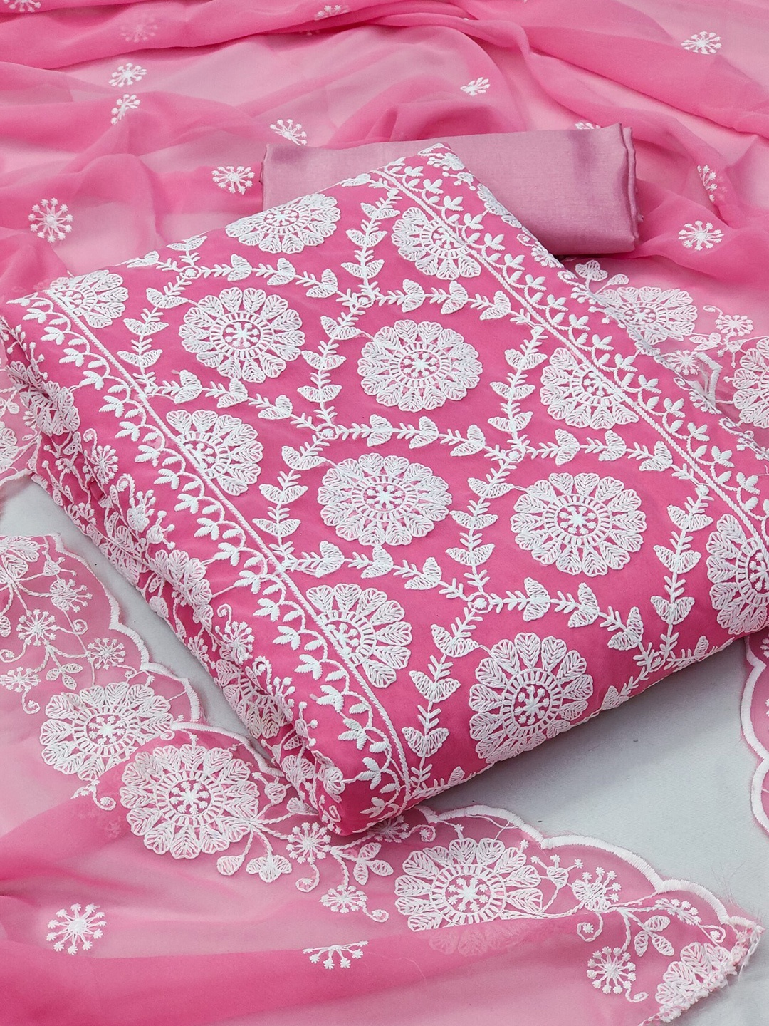 

LeeliPeeri Designer Embroidered Unstitched Dress Material, Pink