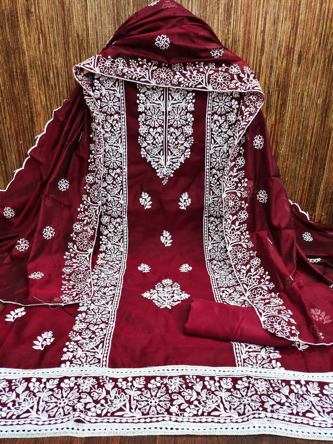 

LeeliPeeri Designer Embroidered Unstitched Dress Material, Maroon