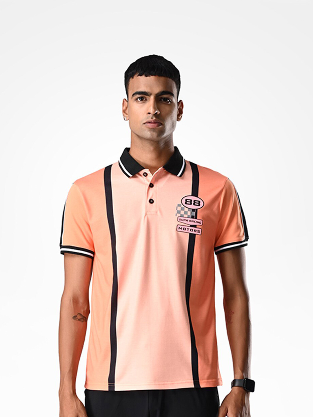 

Supa Striped Polo Collar Short Sleeves Cotton T-shirt, Orange