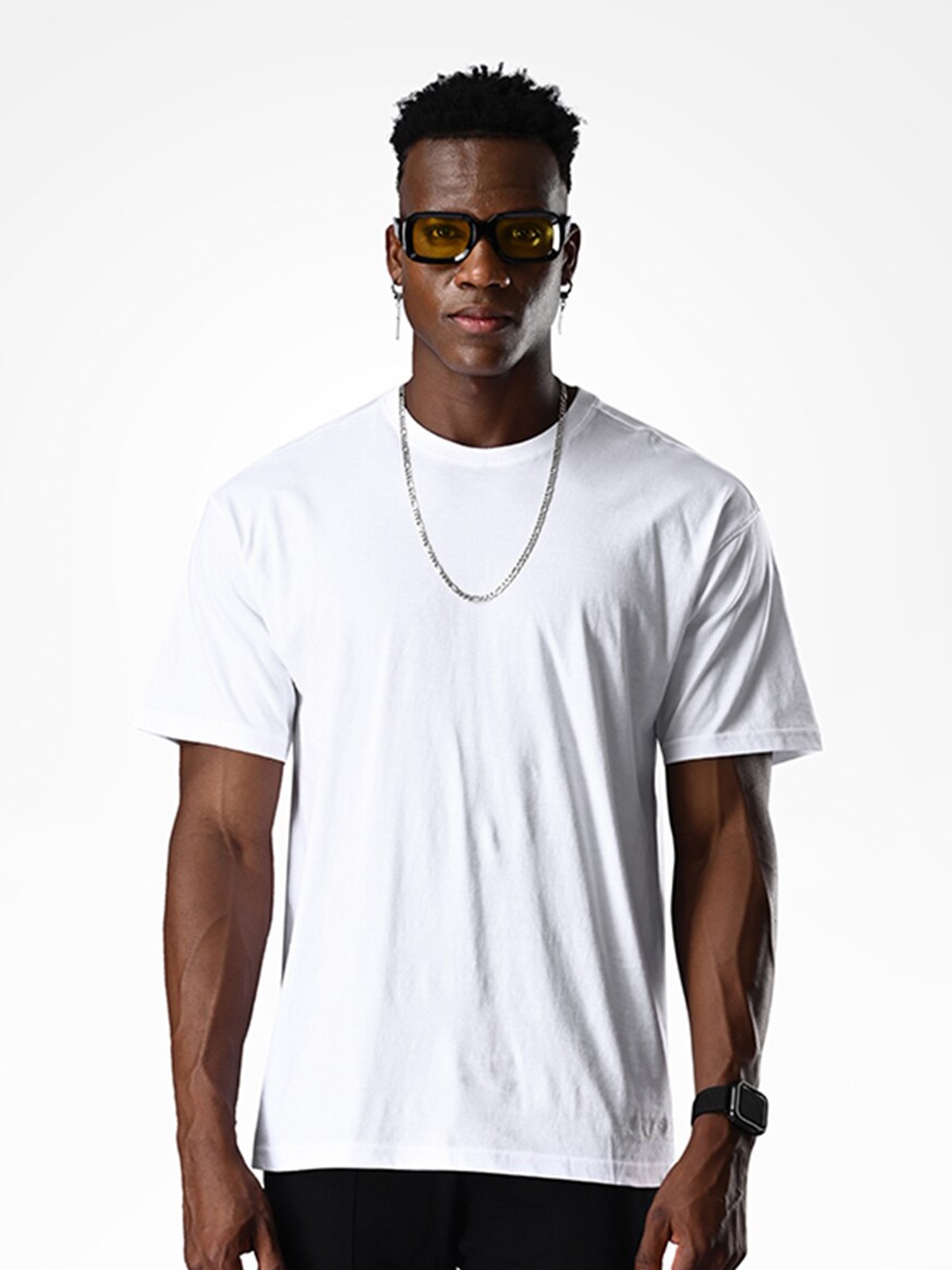 

Supa Men Oversized Solid Round Neck Tshirt, White