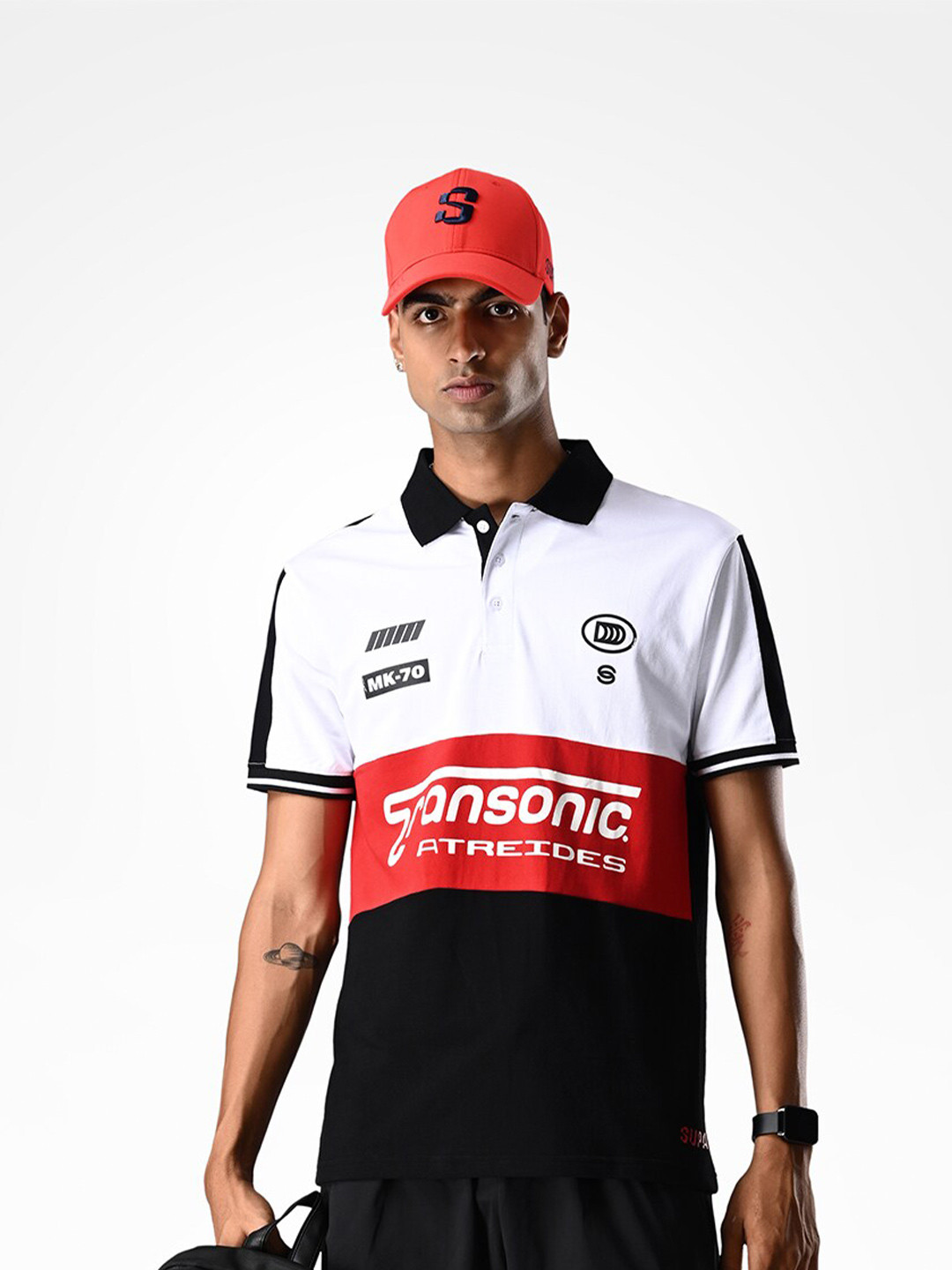 

Supa Typography Printed Polo Collar Cotton T-shirt, White