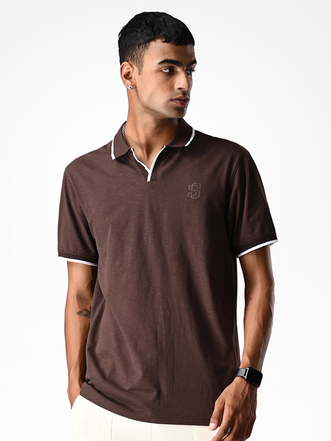 

Supa Polo Collar Cotton T-shirt, Brown