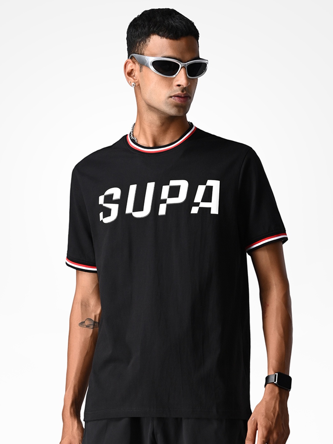 

Supa Typography Printed Round Neck Cotton T-shirt, Black