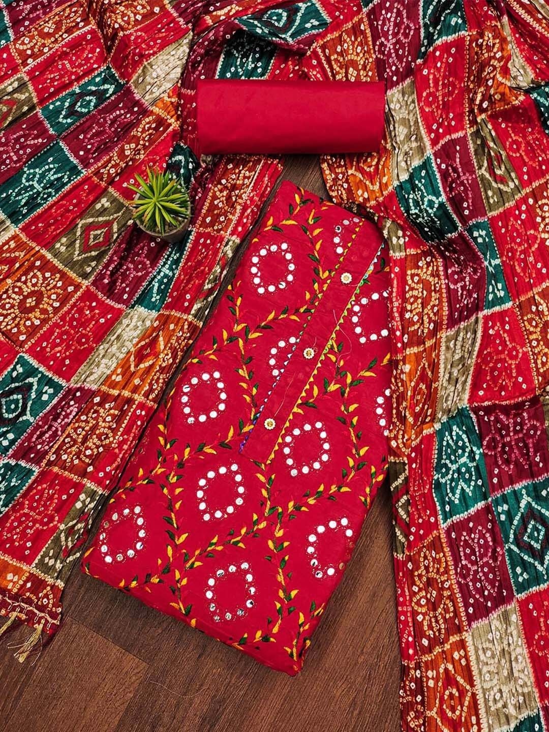 

LeeliPeeri Designer Embroidered Unstitched Dress Material, Red