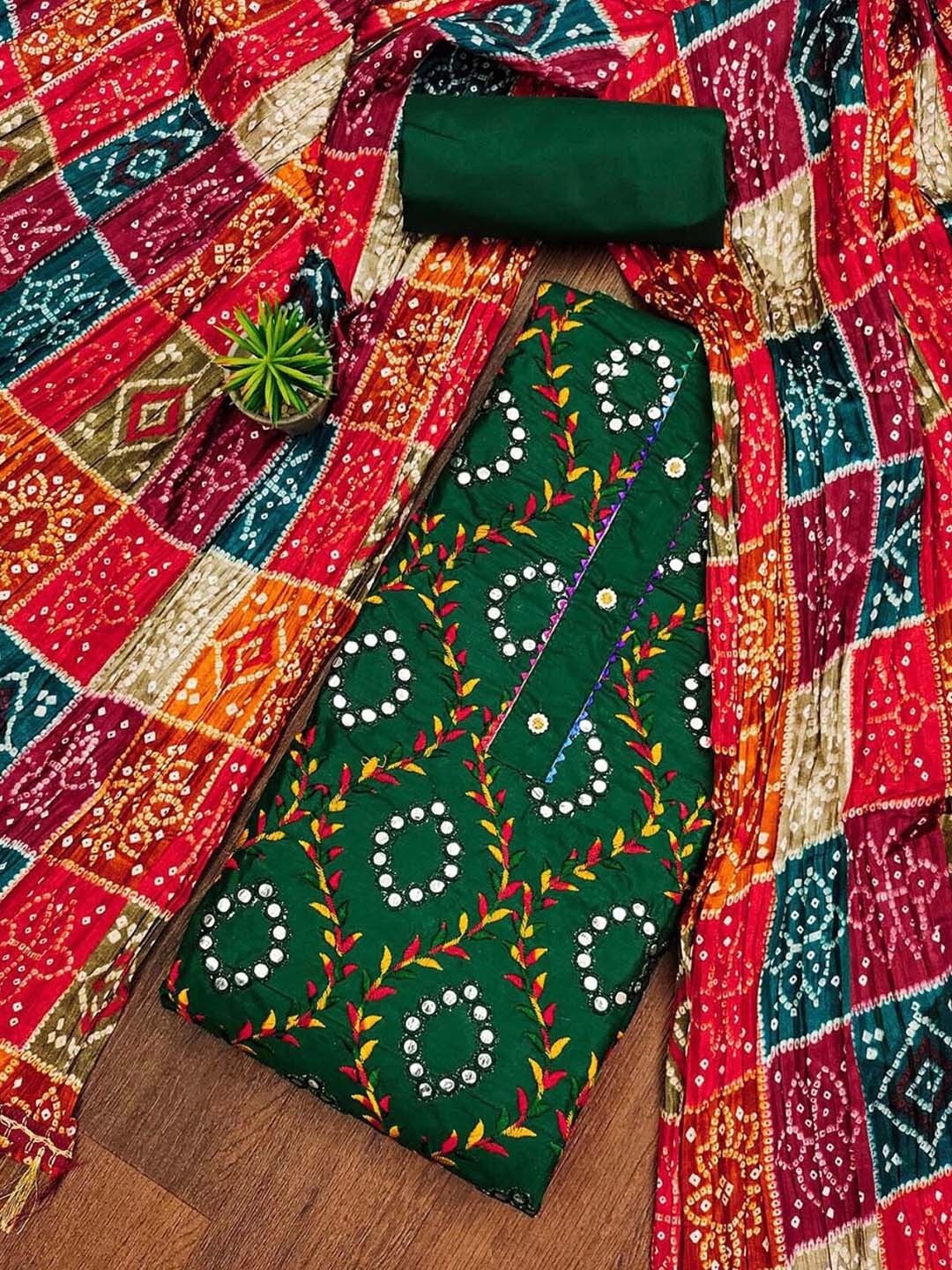 

LeeliPeeri Designer Embroidered Unstitched Dress Material, Green
