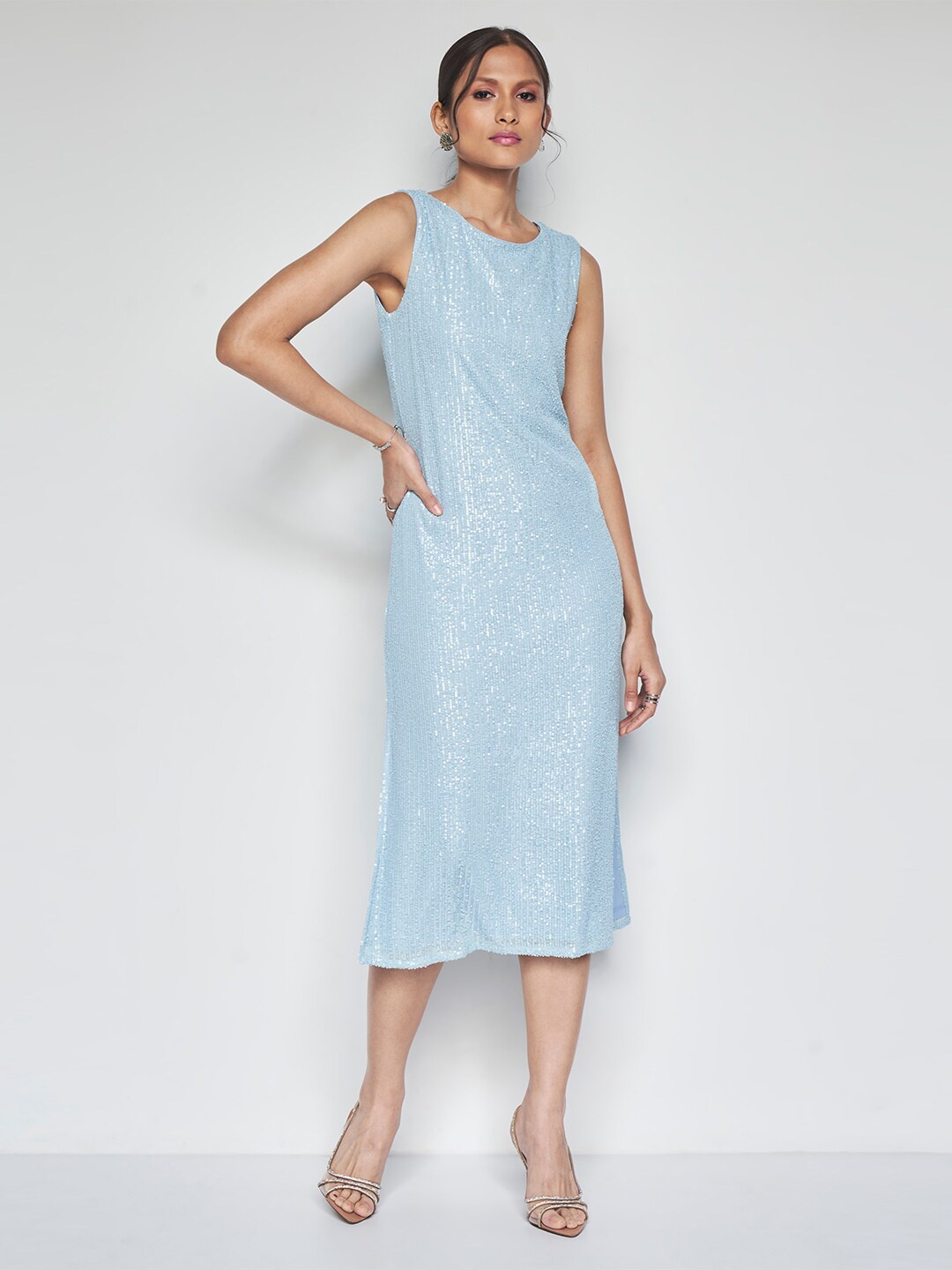 

AND Round Neck Sleeveless Bodycon Dress, Blue