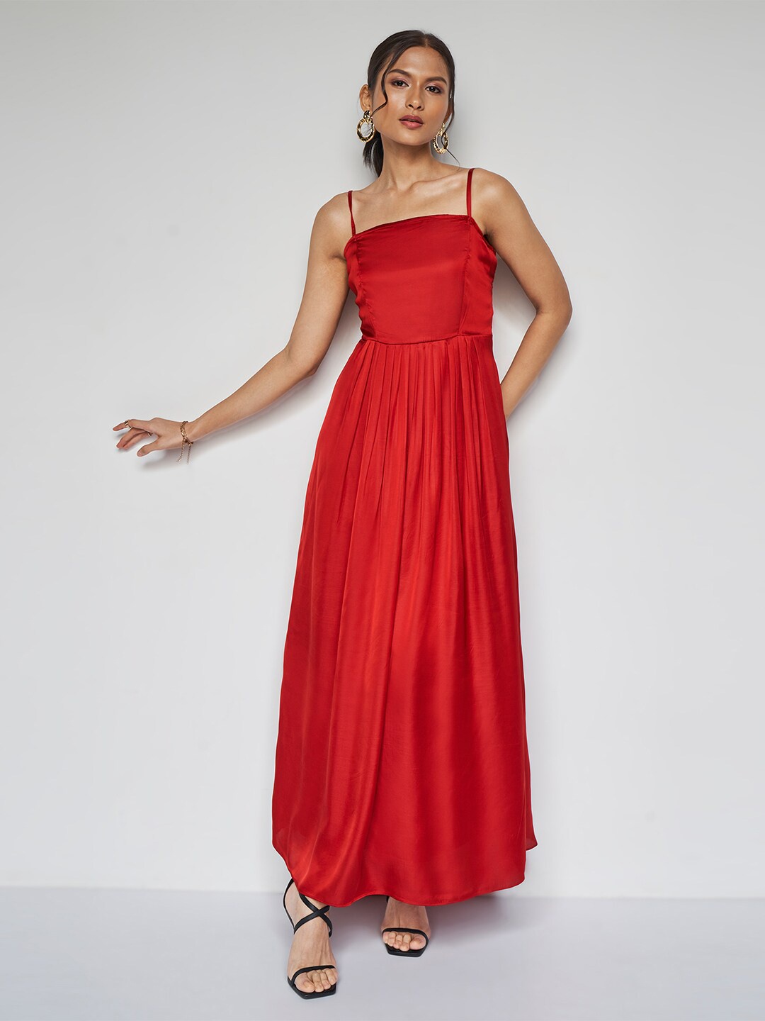 

AND Shoulder Straps Maxi Dress, Red