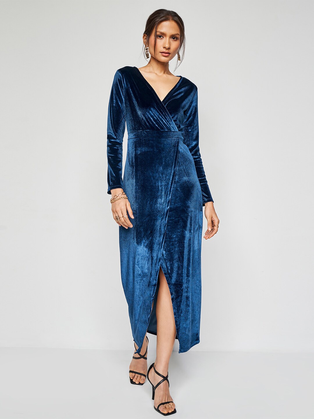 

AND V-Neck Long Sleeves Maxi Midi Dress, Teal