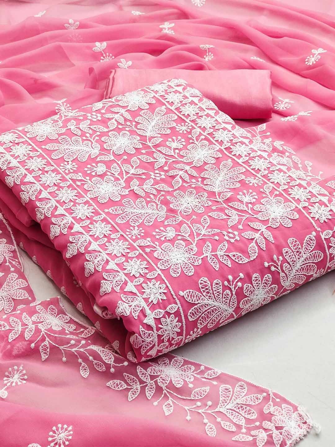 LeeliPeeri Designer Embroidered Unstitched Dress Material, Pink