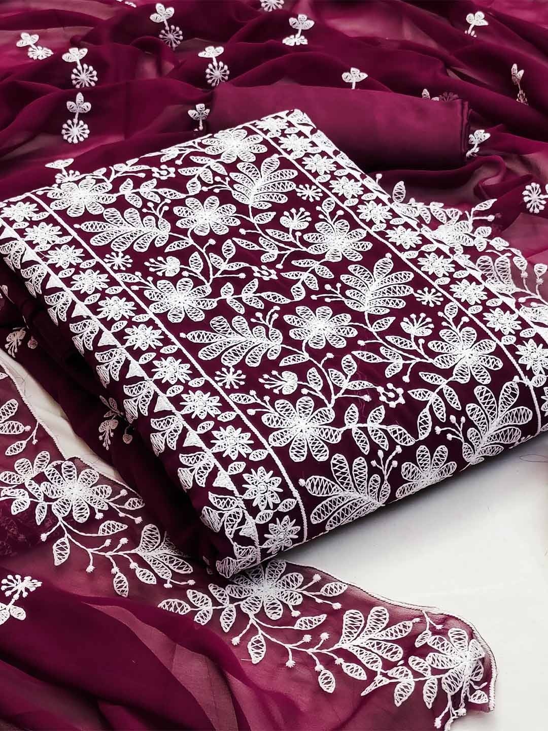 

LeeliPeeri Designer Embroidered Unstitched Dress Material, Purple