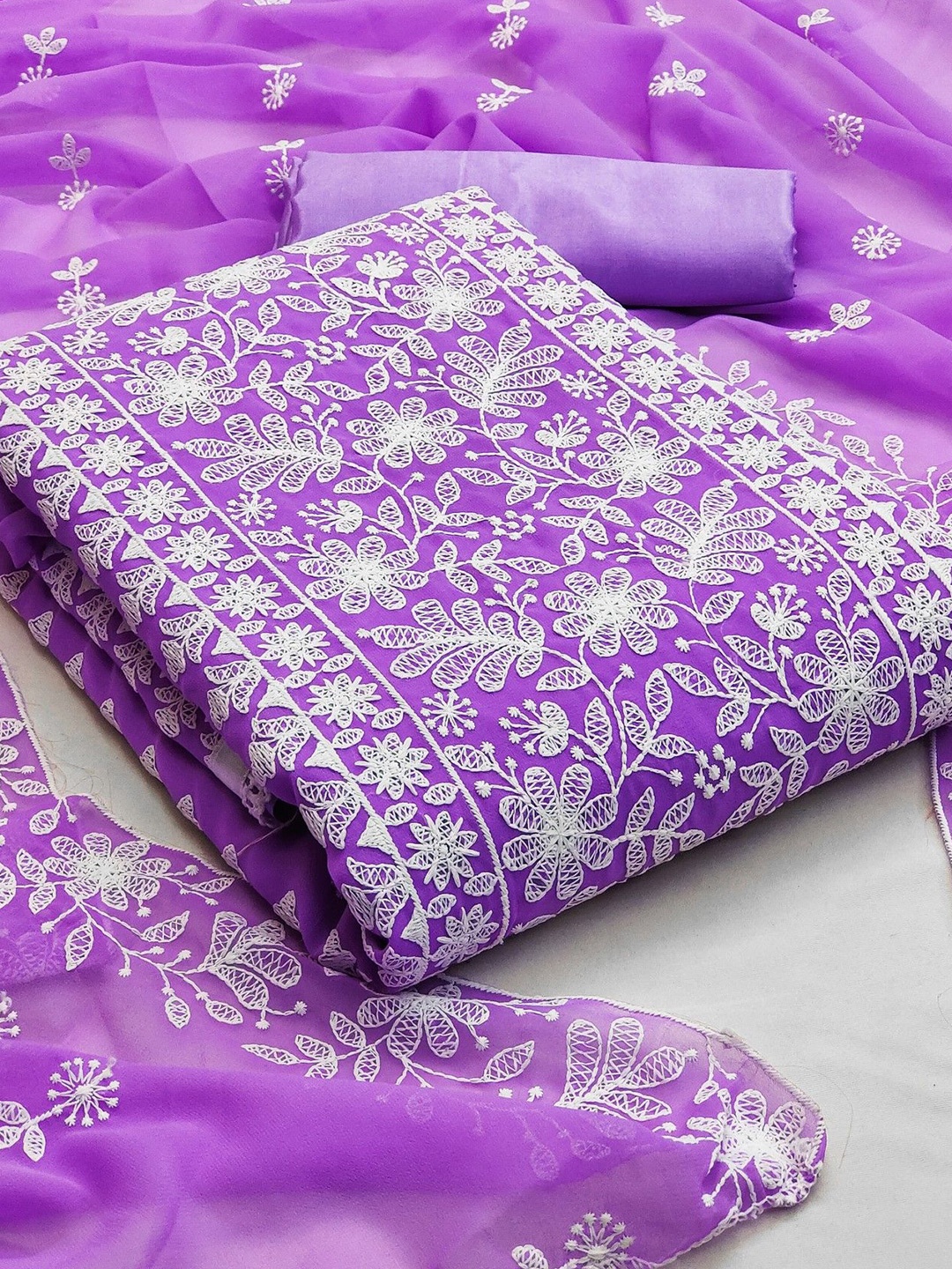 

LeeliPeeri Designer Embroidered Unstitched Dress Material, Lavender