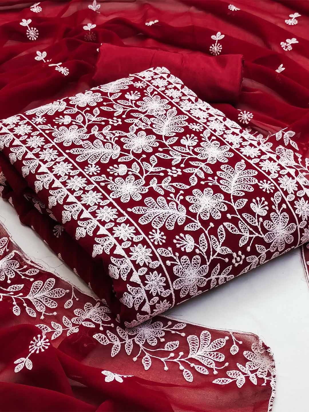 

LeeliPeeri Designer Floral Embroidered Unstitched Dress Material, Maroon
