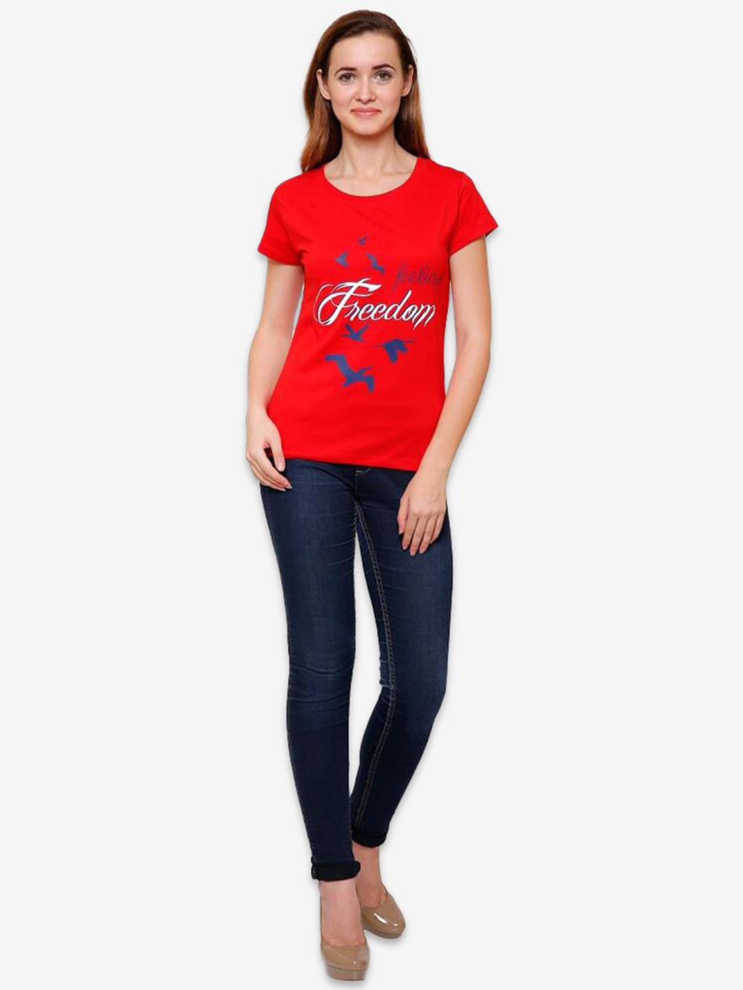 

DYCA Typography Printed Round Neck Half Sleeves Tshirt, Red