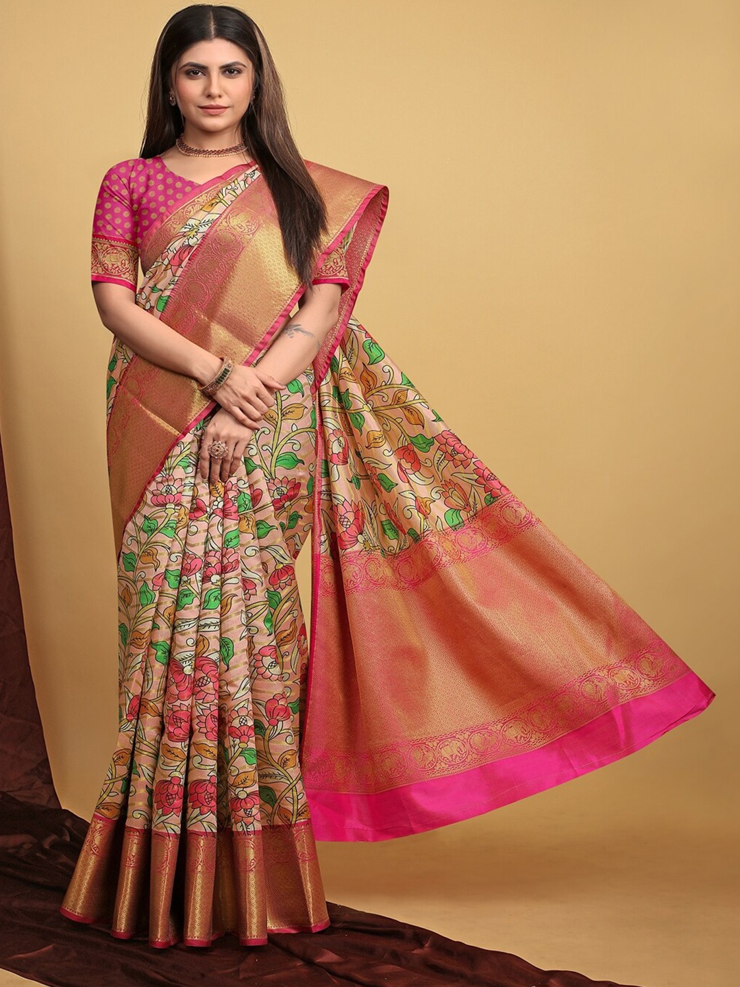 

SGF11 Floral Zari Kanjeevaram Saree, Pink