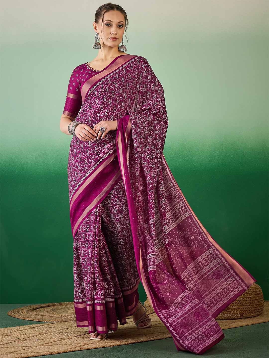 

KALINI Warli Silk Cotton Designer Saree, Purple