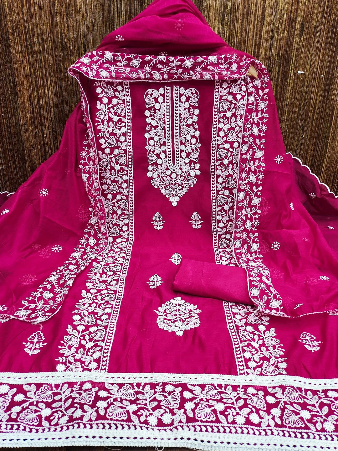 

LeeliPeeri Designer Floral Embroidered Unstitched Dress Material, Magenta