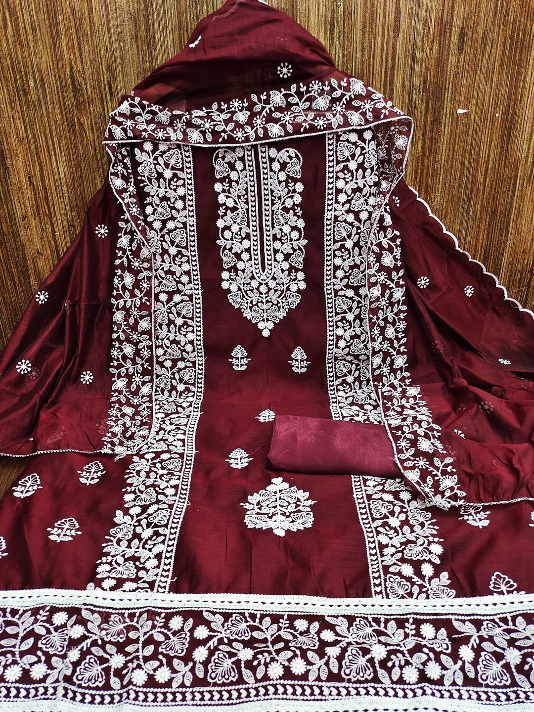 

LeeliPeeri Designer Embroidered Unstitched Dress Material, Maroon