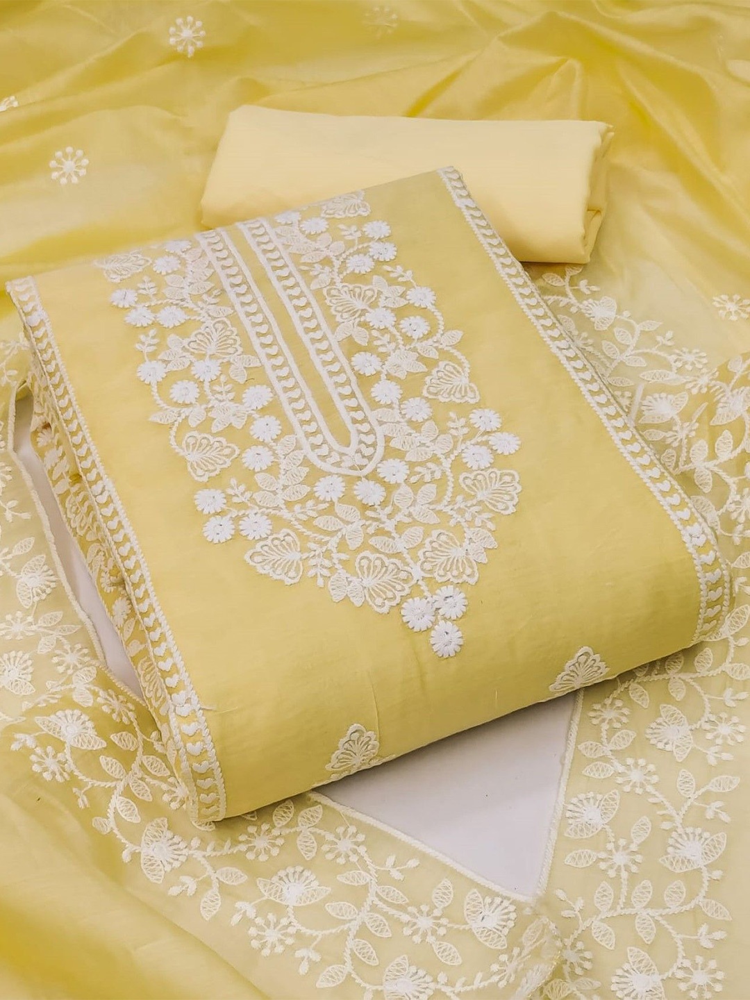 

LeeliPeeri Designer Embroidered Unstitched Dress Material, Yellow