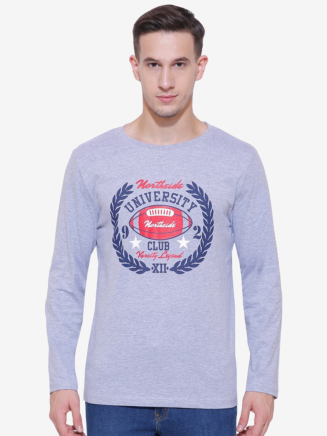 

DYCA Typography Printed Round Neck Cotton T-shirt, Grey
