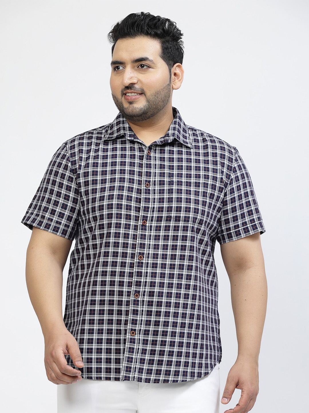 

plusS Blue Cotton Checked Casual Shirt