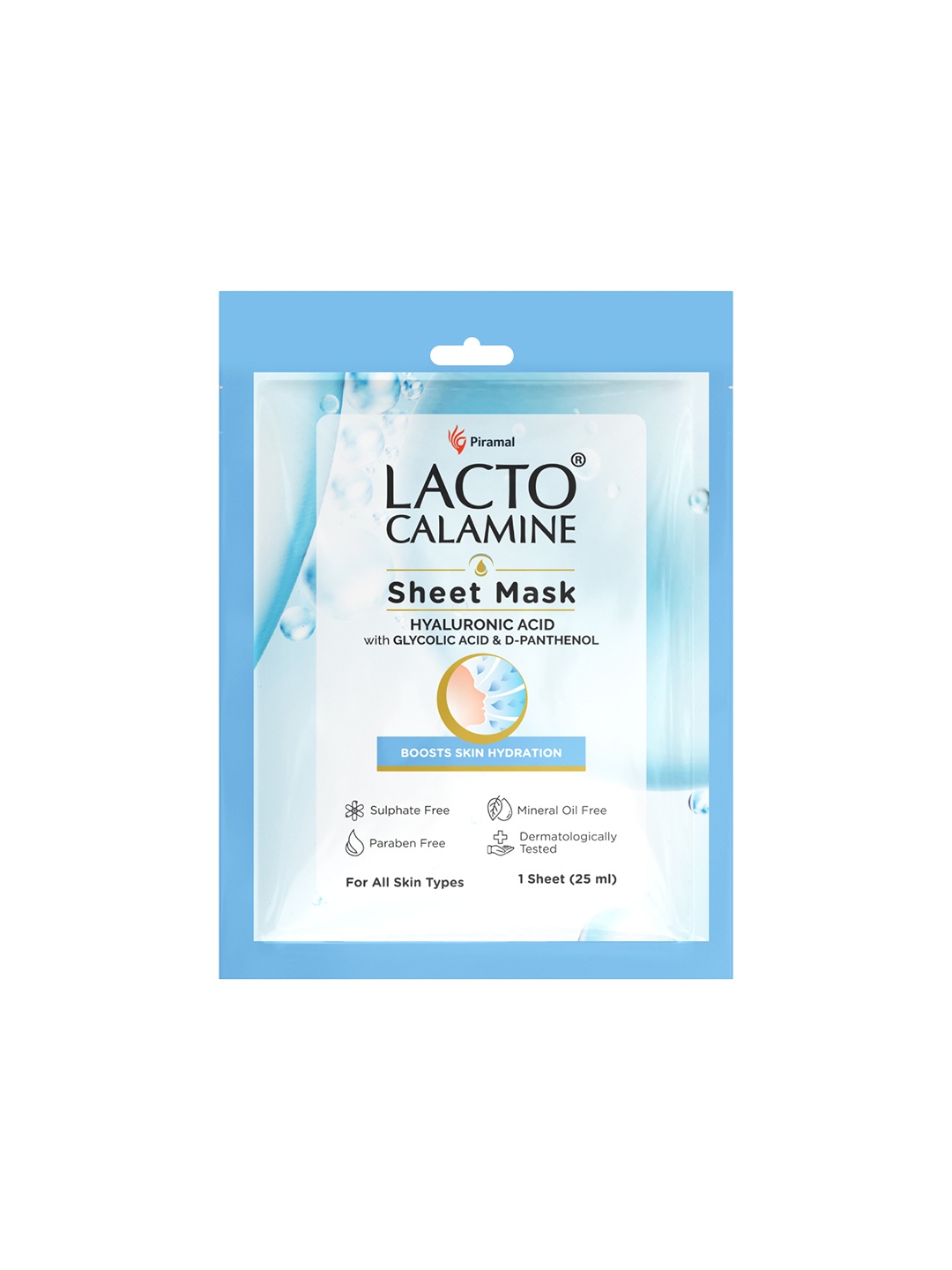 

Lacto Calamine Hyaluronic Acid Sheet Mask for Instant Hydration with Glycolic Acid 30g, Blue