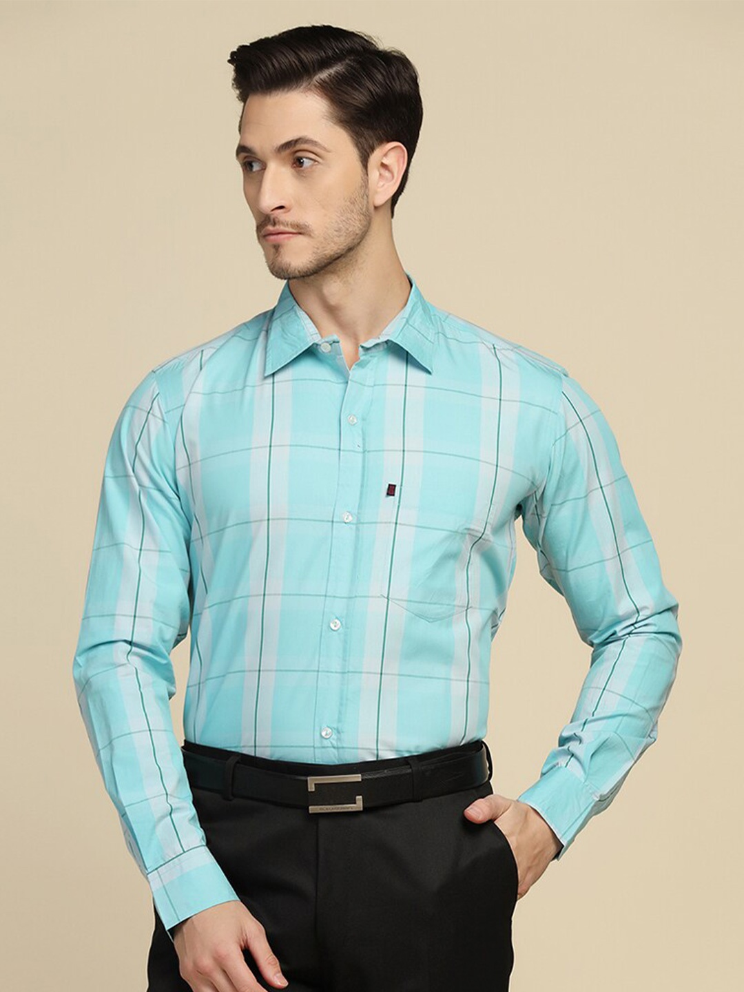 

TAHVO Smart Slim Fit Tartan Checks Opaque Checked Cotton Formal Shirt, Blue