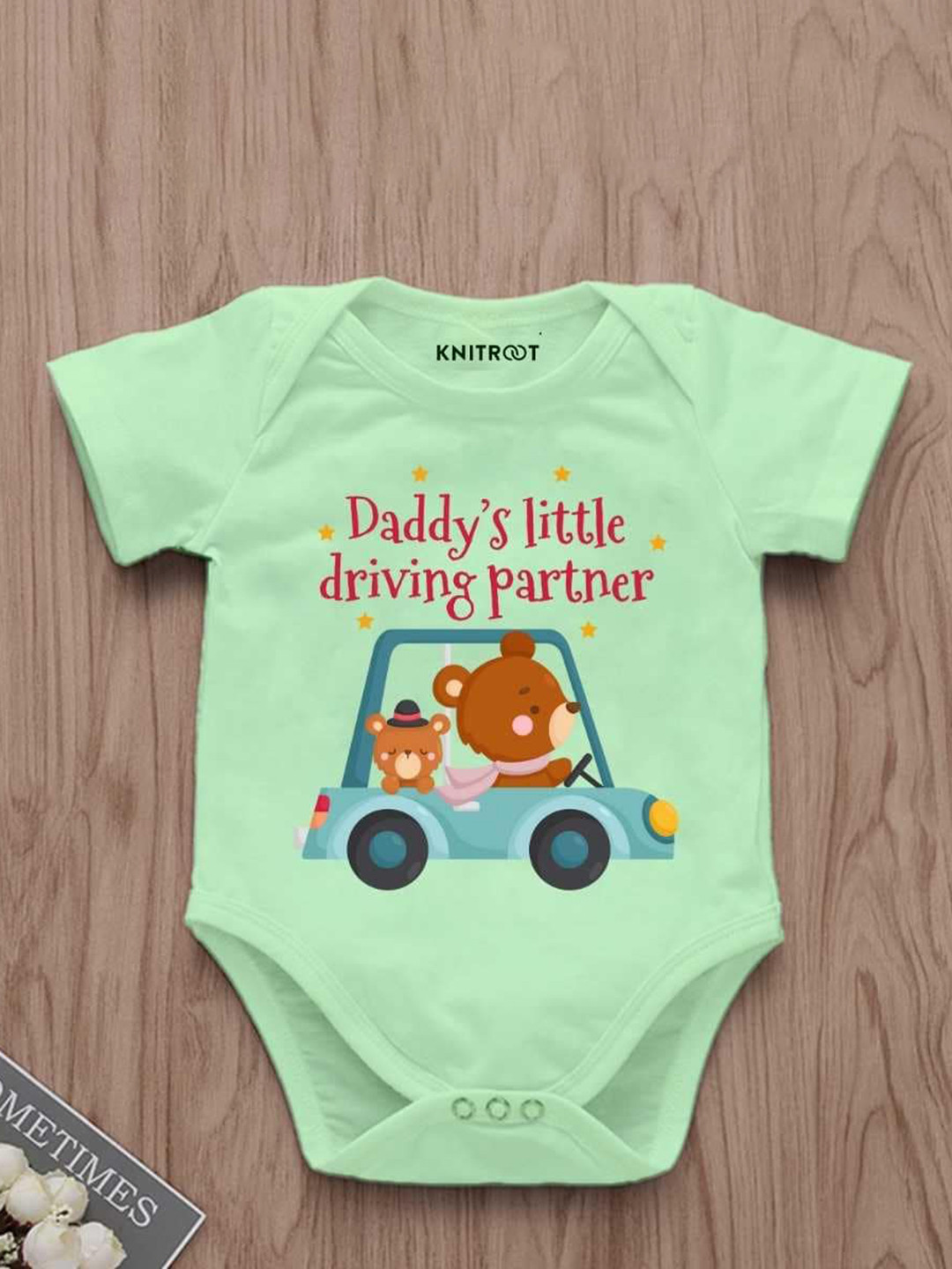 

KNITROOT Infants Unisex Graphic Printed Envelope Neck Short Sleeves Casual Bodysuit, Green