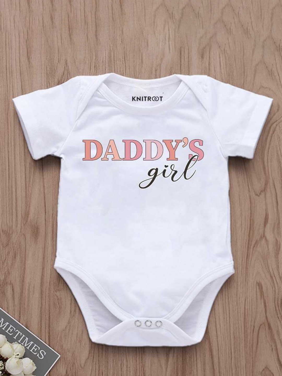 

KNITROOT Infants Girls Typography Printed Bodysuit, White