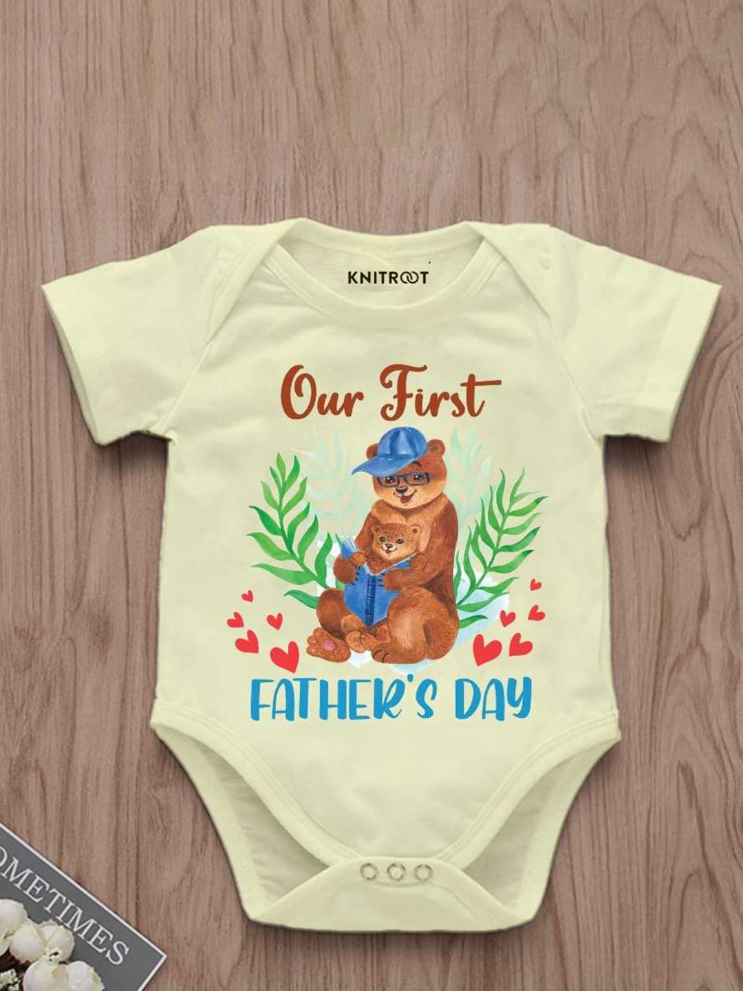 

KNITROOT Infants Unisex Graphic Printed Envelope Neck Short Sleeves Casual Bodysuit, Yellow