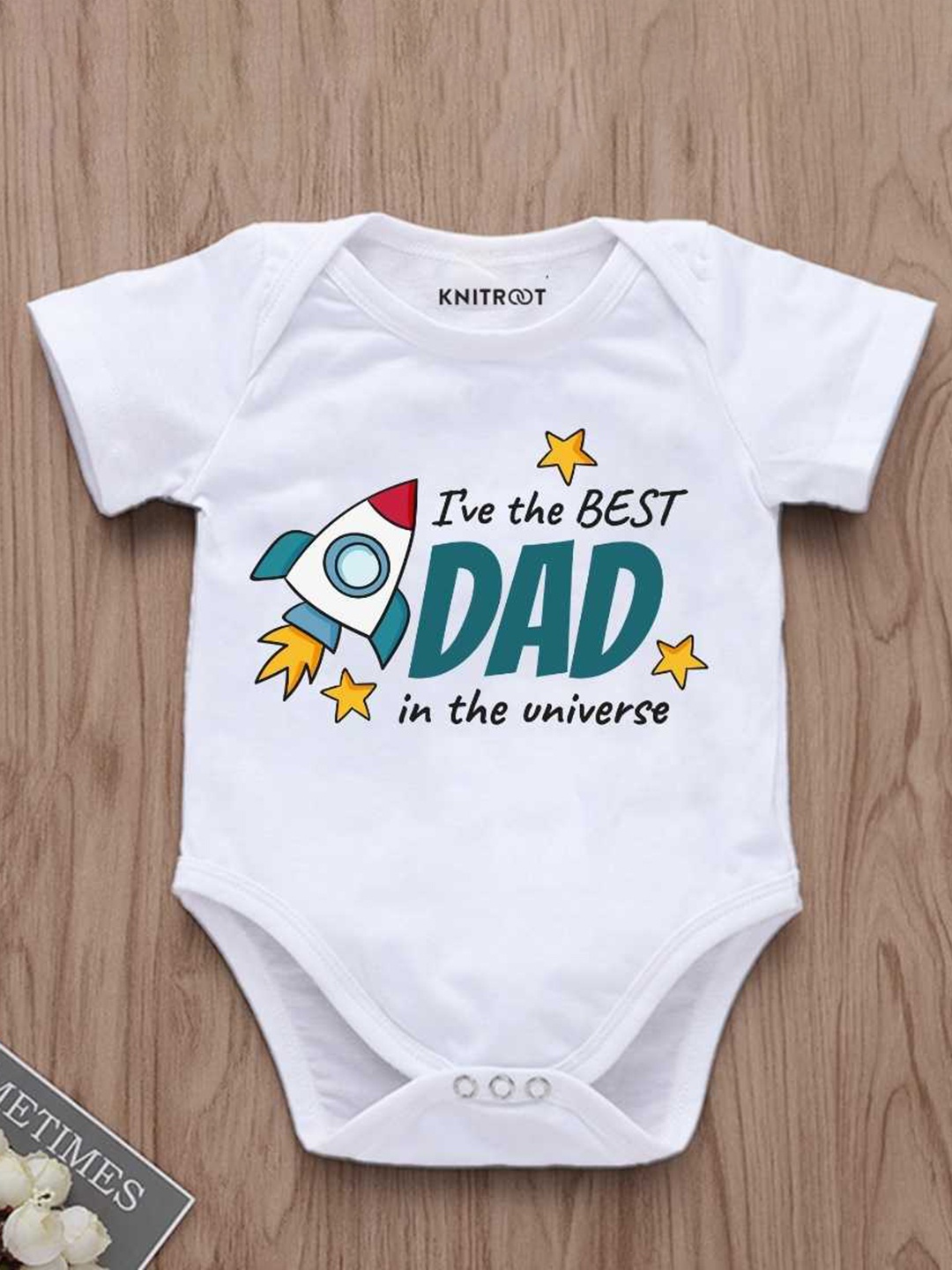 

KNITROOT Infants Kids Typography Printed Bodysuit, White