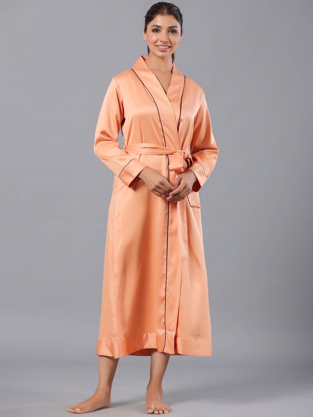 

ETC Women Long Sleeve Robe, Peach