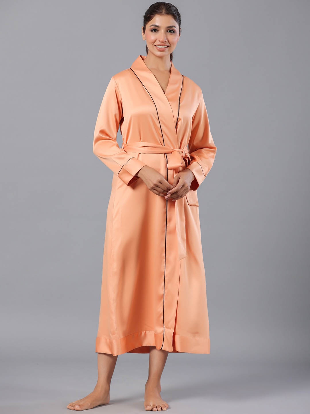 

ETC Long Sleeved Belted Midi Robe, Peach