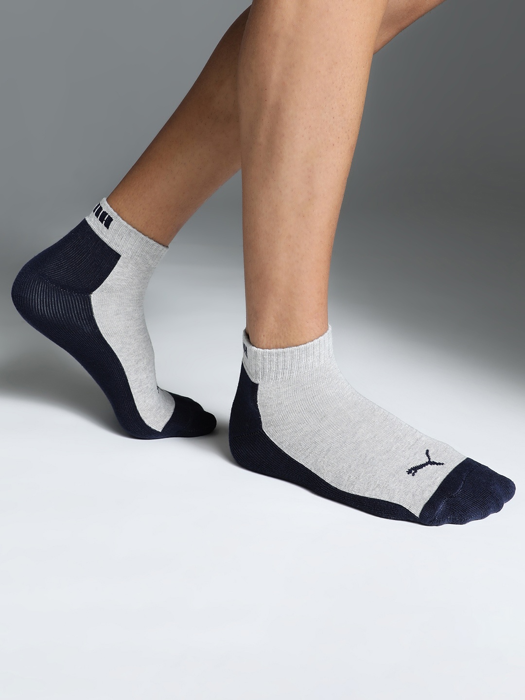 

Puma Unisex Pack of 2 Patterned Cotton Ankle-Length Socks, Grey