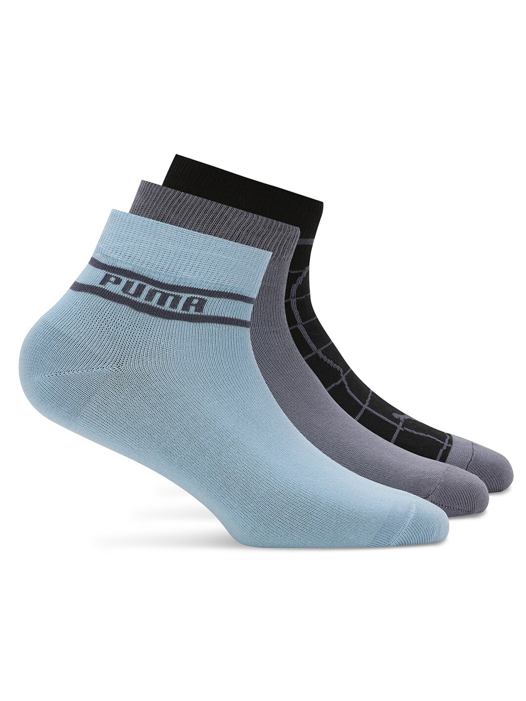 

Puma Quarter Unisex Pack Of 3 Self-Designed Cotton Ankle-Length Socks, Blue