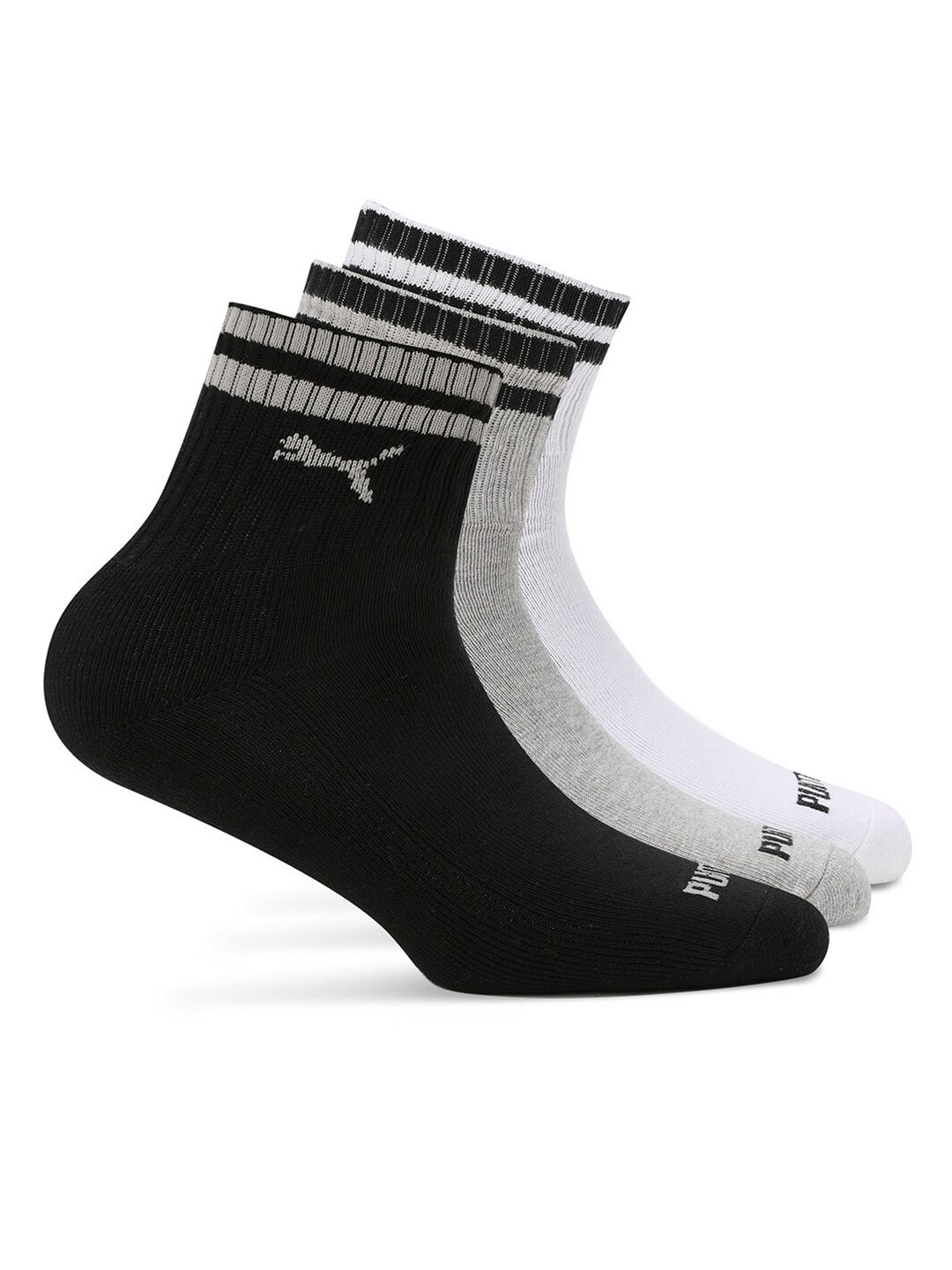 

Puma Unisex Pack of 3 Patterned Cotton Above Ankle Length Socks, Black