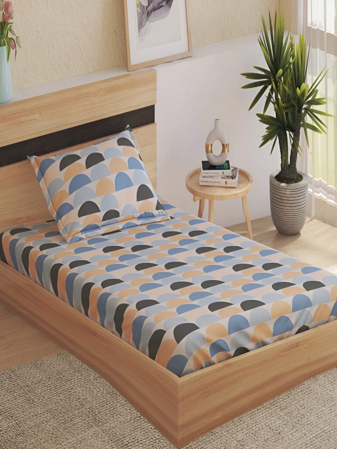 

Home Centre Corsica Zinnea Blue Flat 220 TC Microfiber Single Bedsheet with 1 Pillow Cover